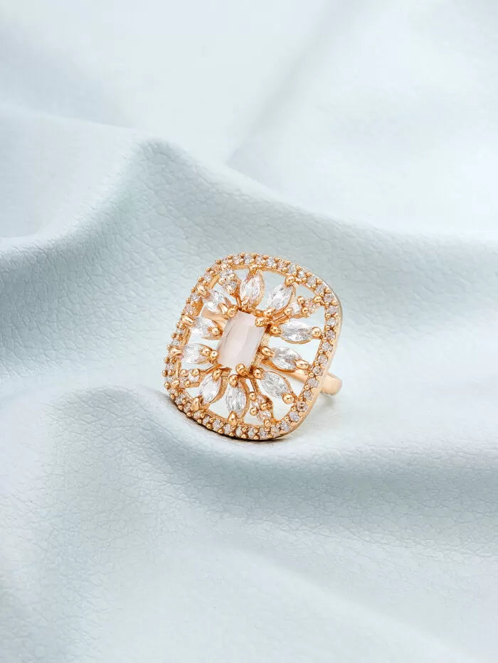 Elegant silver rectangle ring adorned with clear crystal accents.