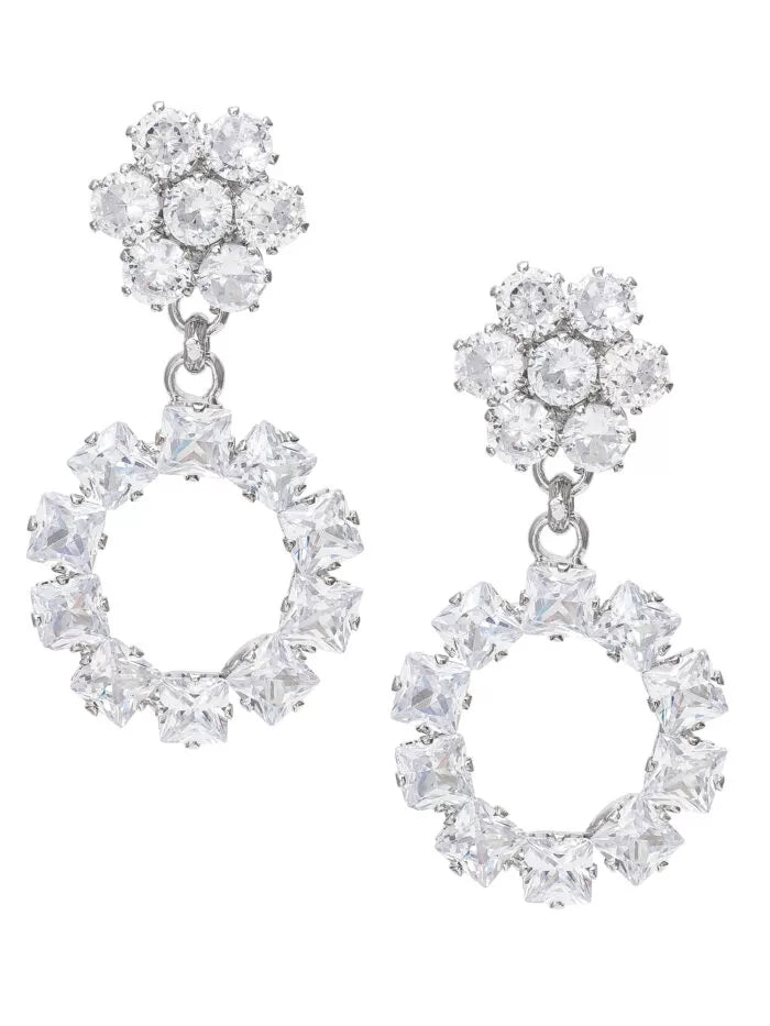 Silver Circular AD Drop Earrings