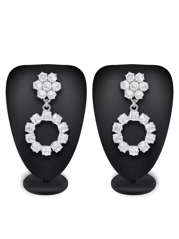 Silver Circular AD Drop Earrings