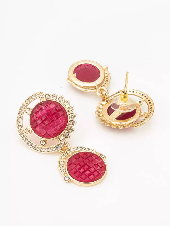 Ruby Red Dual Circle Drop Earrings