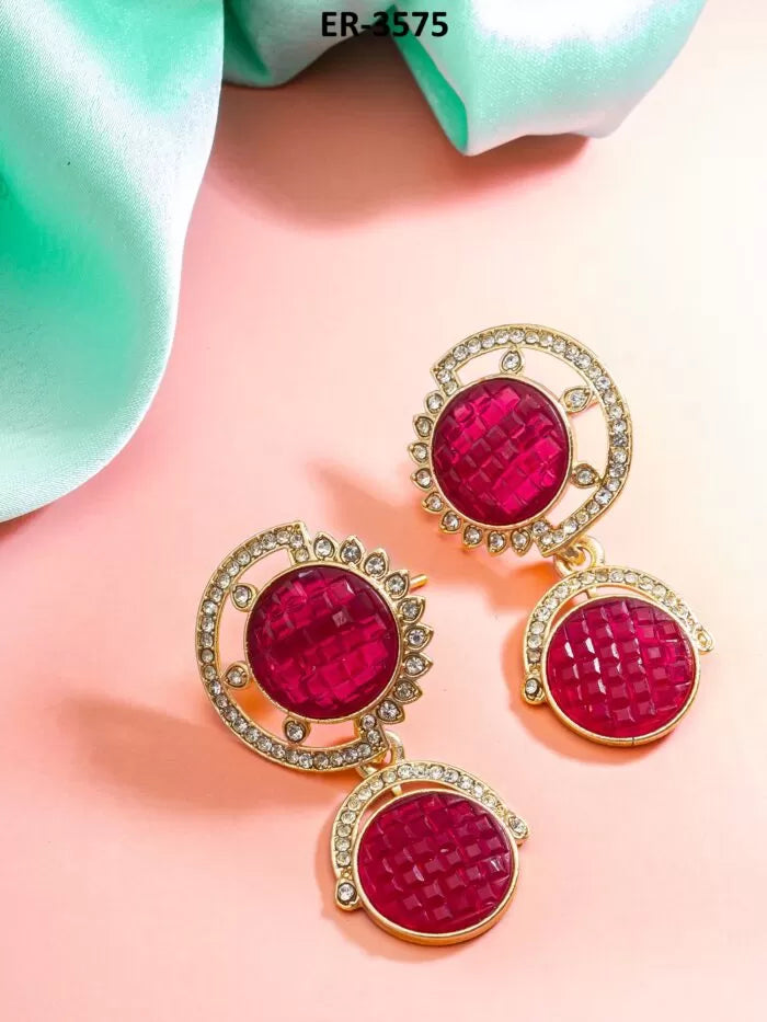 Ruby Red Dual Circle Drop Earrings