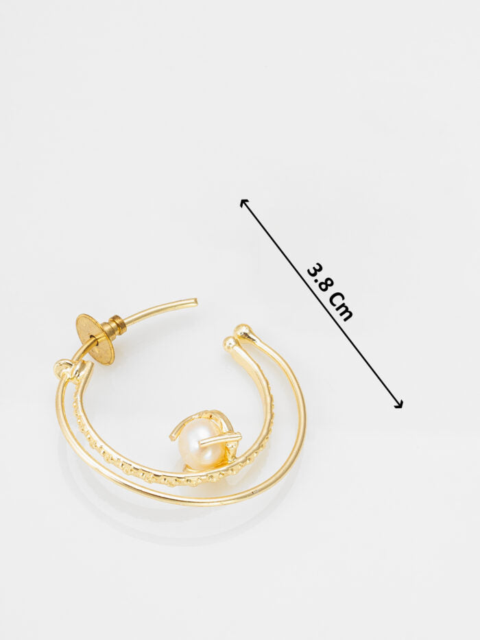 Celestial Orbit – Gold Pearl Designer Hoop Earrings