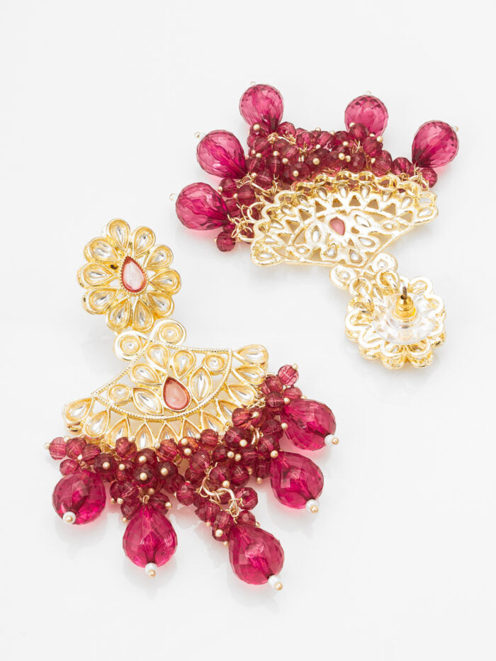 Royal Pink & Maroon Kundan Chandelier Earrings