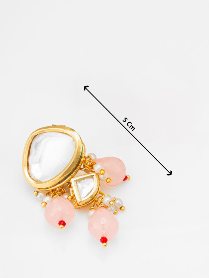 White Kundan & Rose Pink Drop Earrings
