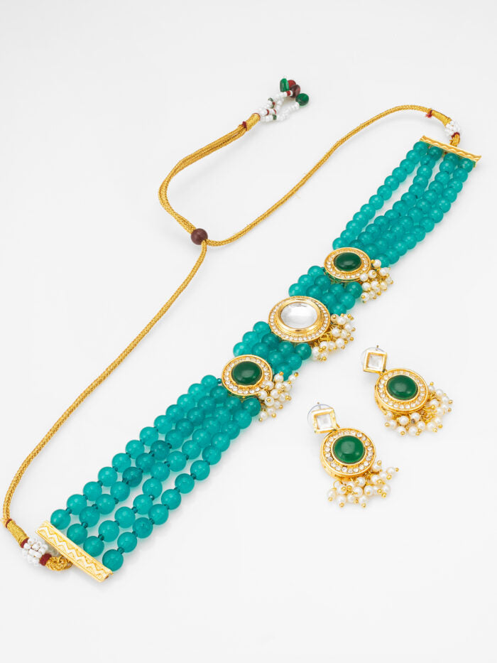 Emerald Grace Kundan Beaded Set