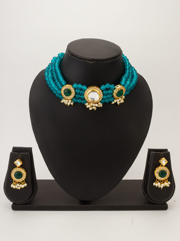 Emerald Grace Kundan Beaded Set