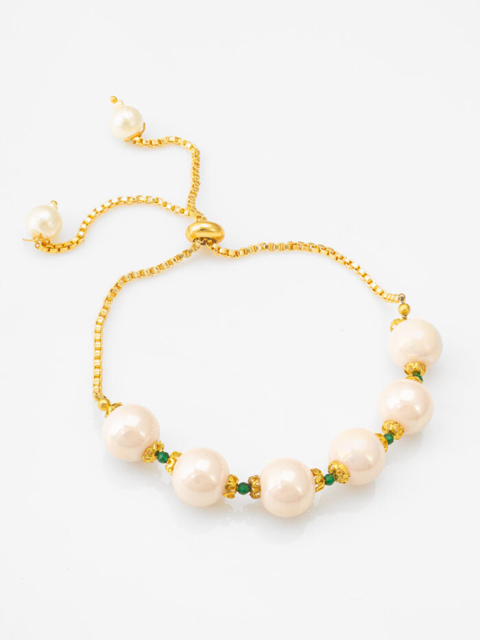 Elegant Blossom White Pearl Kundan Necklace & Bracelet Set