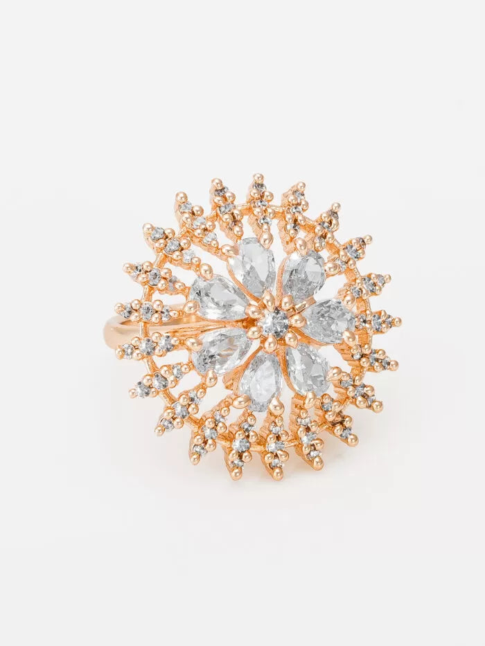 Sparkling White Floral AD Statement Ring