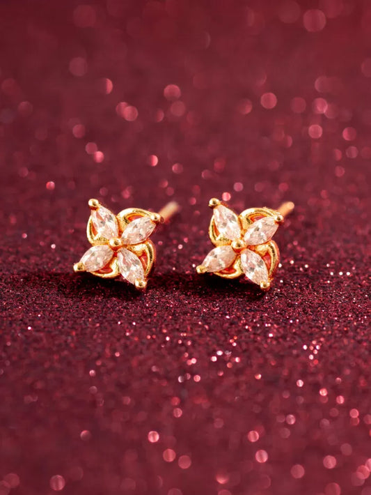 Classic stud earrings with a floral design embellished with American Diamonds.