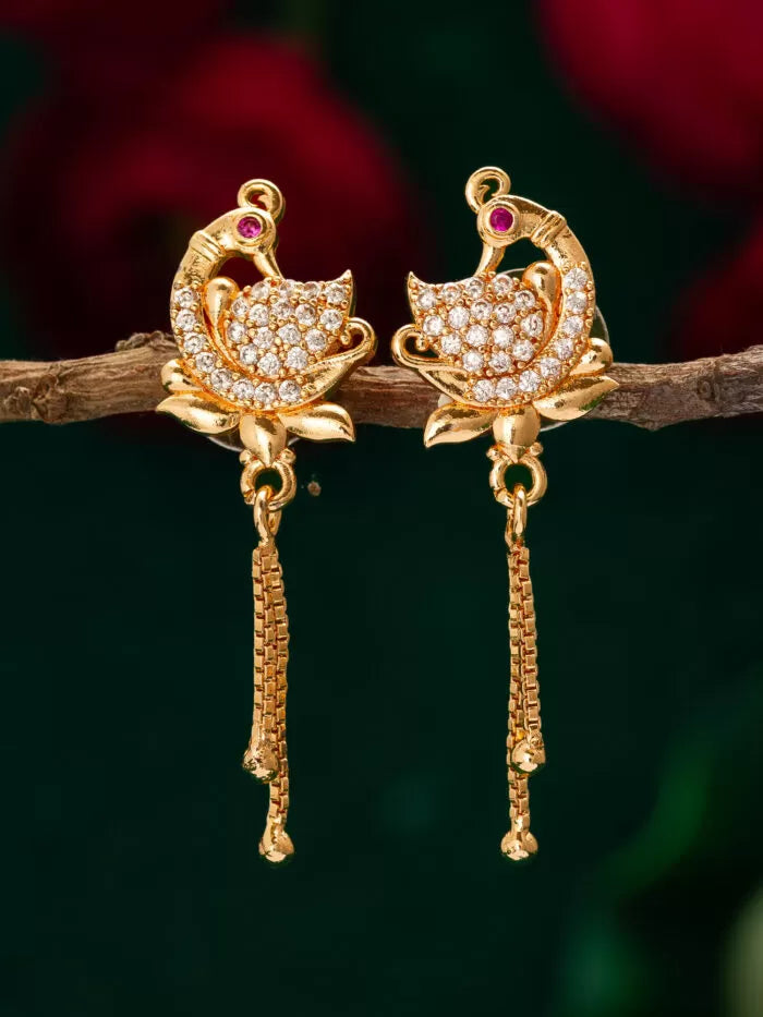 Elegant tassel earrings featuring American Diamonds and a peacock motif.