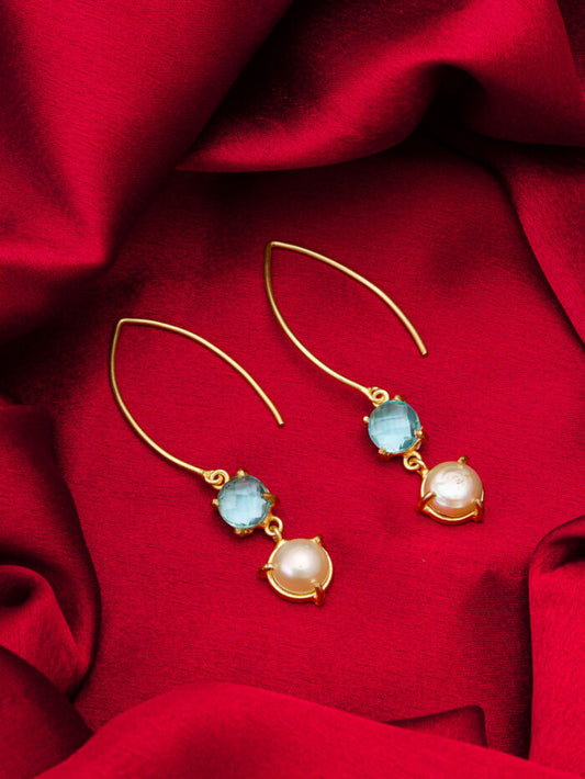 Dangling earrings with an 'aqua' (blue-green) color and a double stone design.