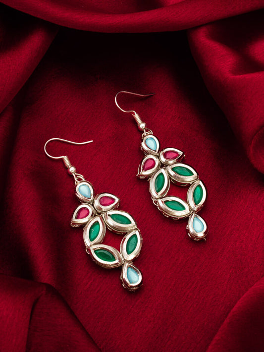 Vibrant chandelier earrings with a 'color pop' of multicolor kundan stones.