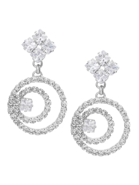 Silver Spiral Drop Earrings with AD Stones