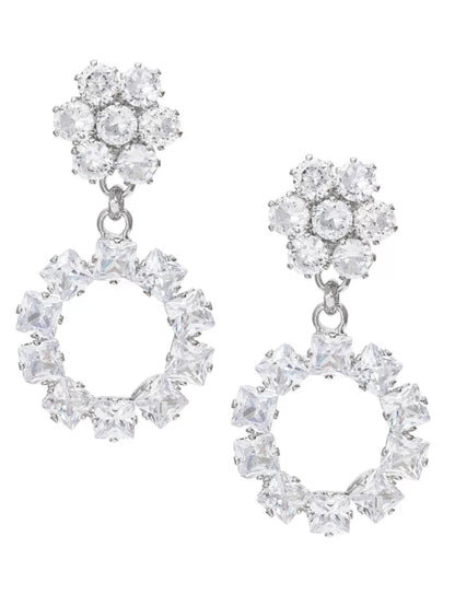 Silver Circular AD Drop Earrings