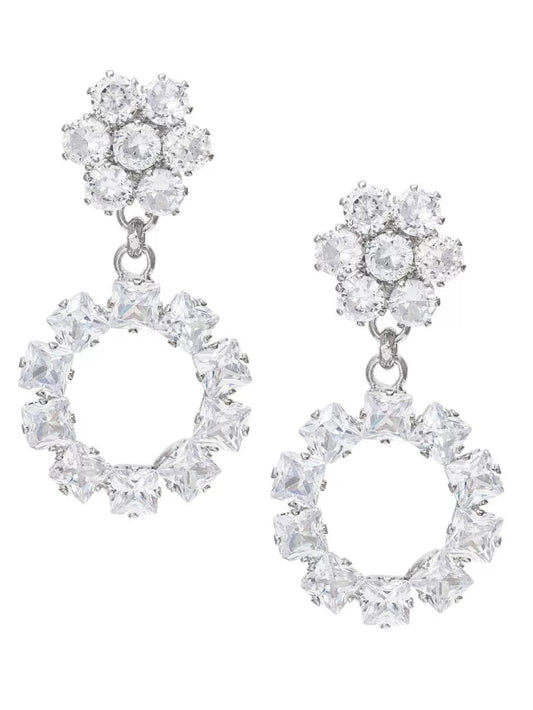 Silver Circular AD Drop Earrings