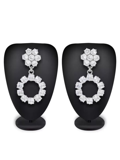 Silver Circular AD Drop Earrings