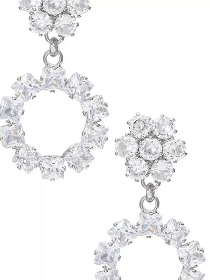 Silver Circular AD Drop Earrings