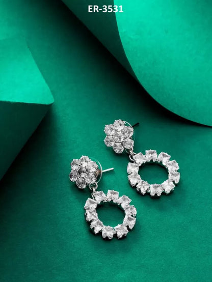 Silver Circular AD Drop Earrings