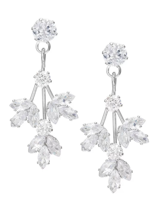 Silver Leafy Drop AD Earrings