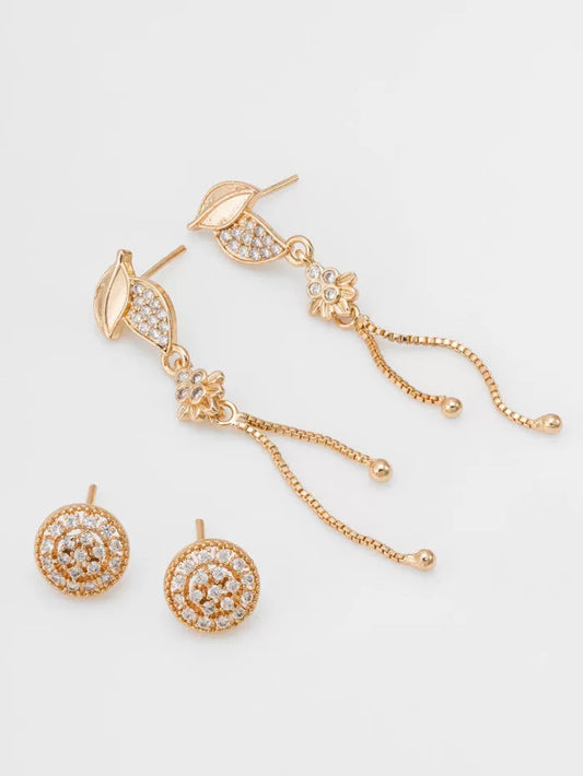 Rose Gold Floral Leaf Drop & Stud Earrings Combo