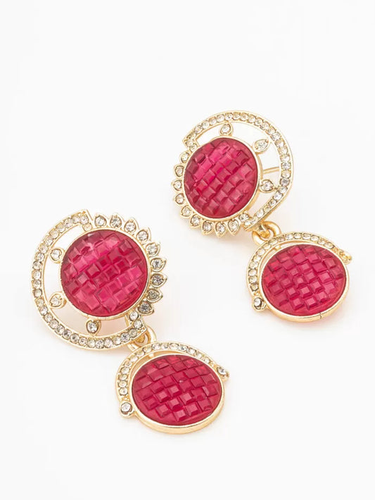 Ruby Red Dual Circle Drop Earrings