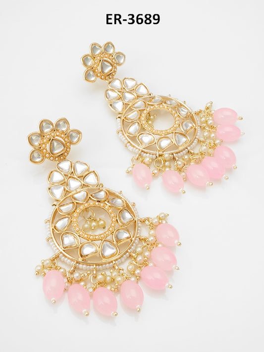 Blush Pink Kundan Statement Chandelier Earrings