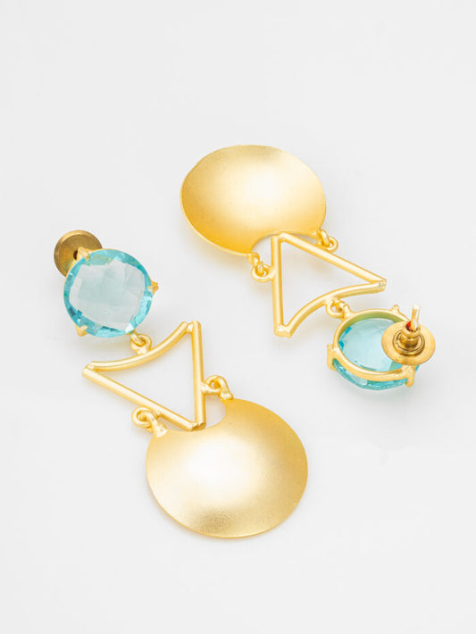 Aqua Gleam – Geometric Firozi & Gold Statement Earrings