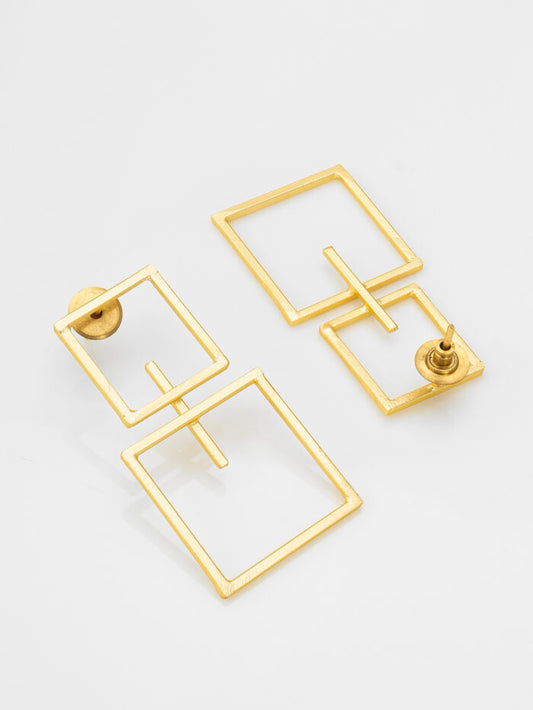 Geometric Muse – Double Square Drop Earrings