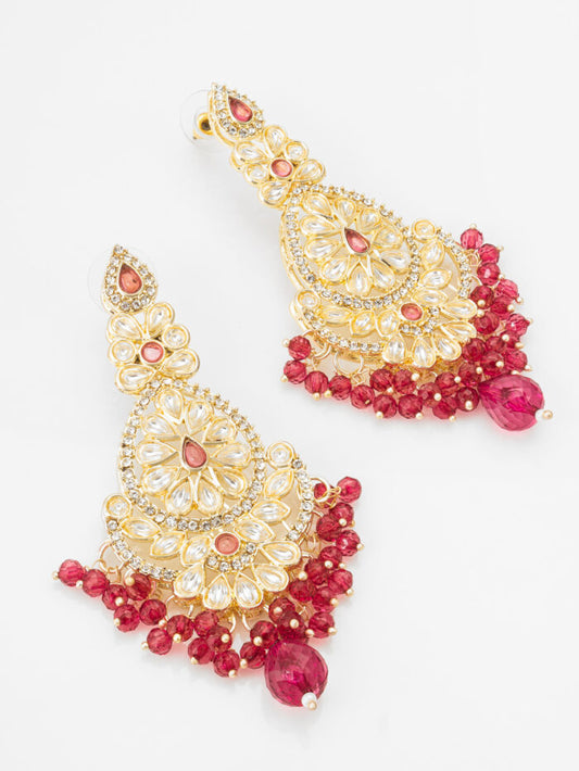 Royal Maroon & Pink Chandlier Kundan Earrings