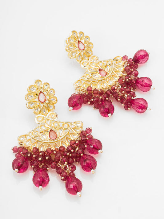 Royal Pink & Maroon Kundan Chandelier Earrings