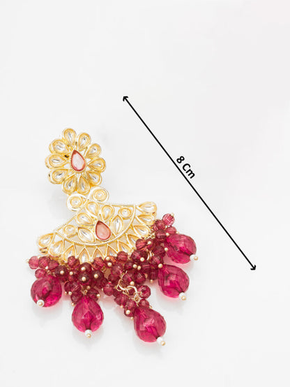 Royal Pink & Maroon Kundan Chandelier Earrings