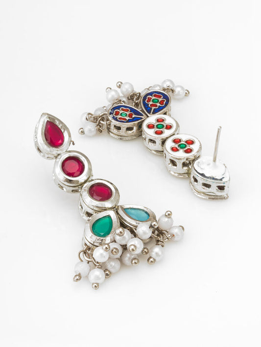 Multicolor Kundan & Pearl Drop Earrings – Radiant Royale