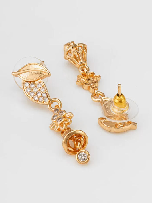 American Diamond Leaf & Floral Jhumka Earrings