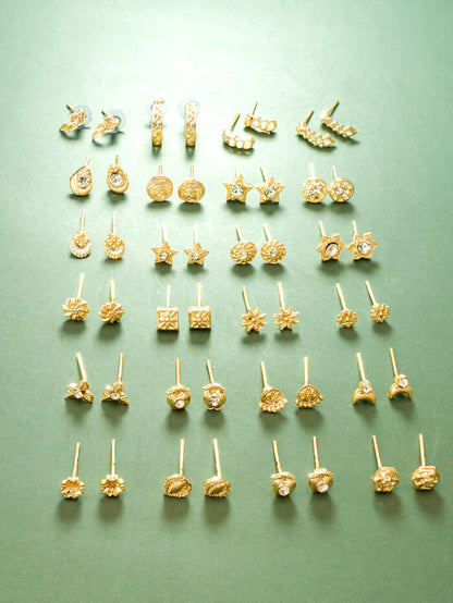 Practical combo set of gold-toned stud earrings for everyday wear.