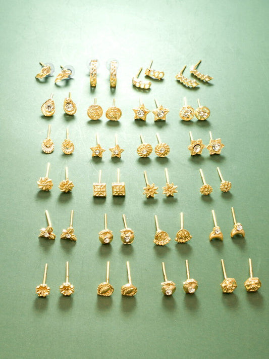 Practical combo set of gold-toned stud earrings for everyday wear.