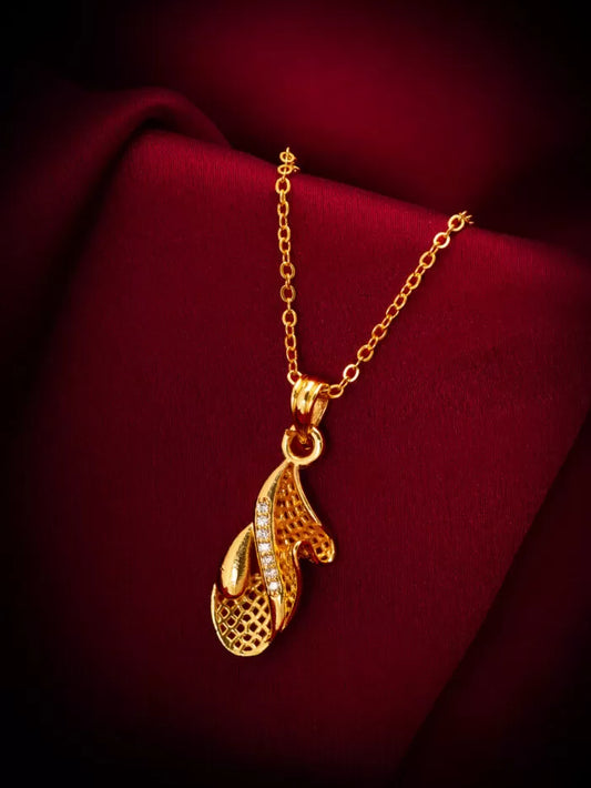 Modern gold pendant with a unique mesh-like texture.