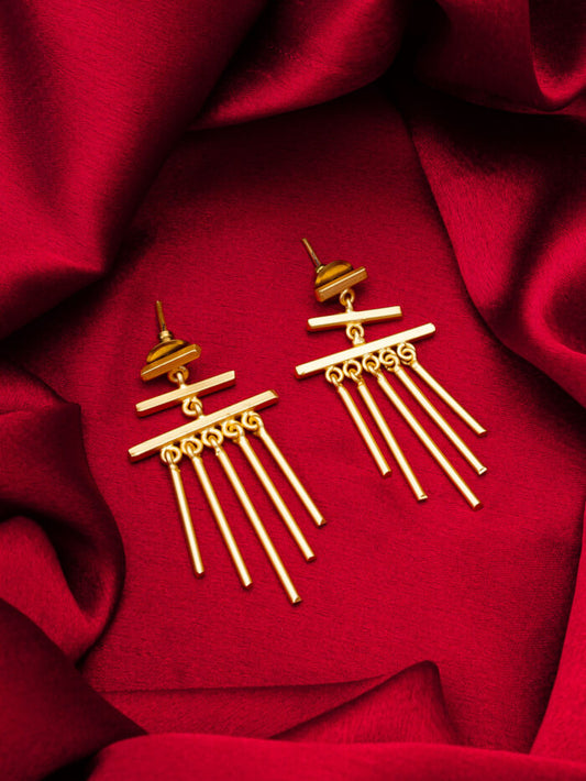 Bold statement earrings with a stylish golden fringe design.