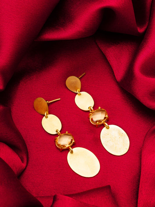 Designer drop earrings with a 'golden mirage' effect in a brown color palette.