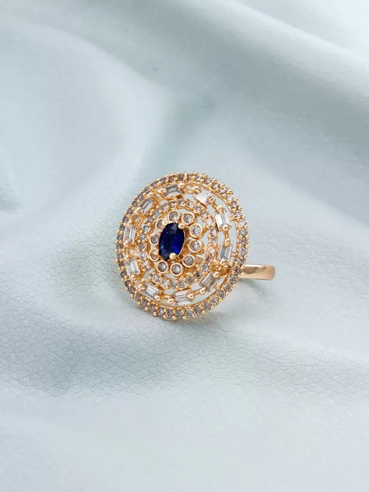 Dramatic black statement ring with a halo of sparkling crystals.