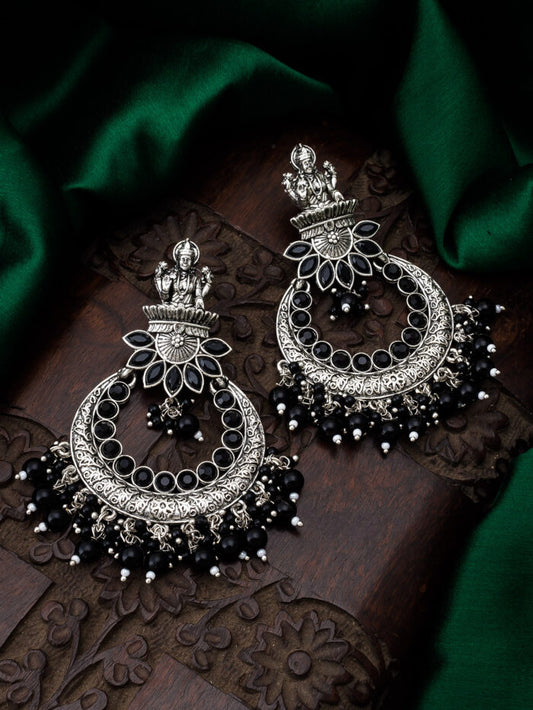 Regal oxidised silver temple earrings with a majestic and dark ('midnight') feel.