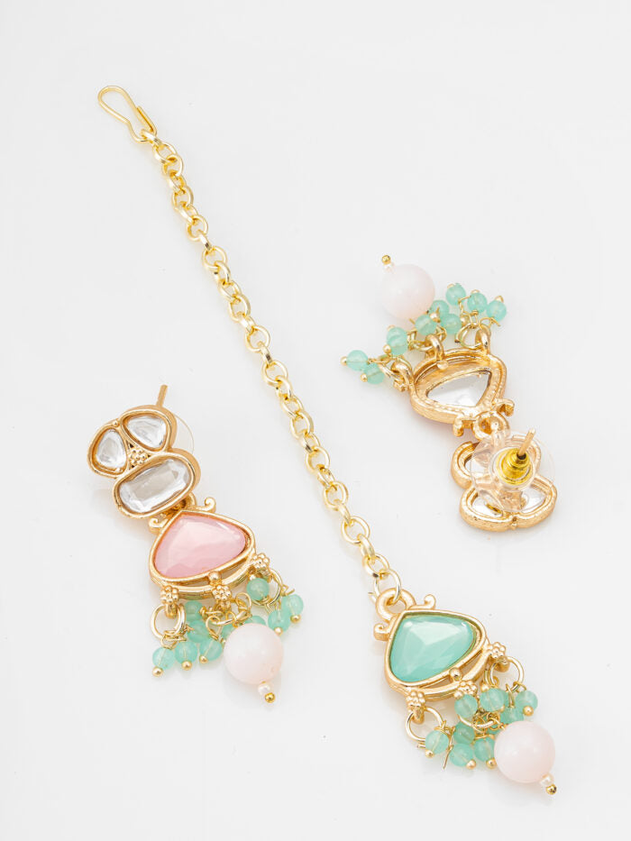 Pastel Kundan Multicolor Necklace Set with Earrings & Maang Tikka