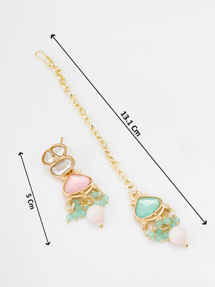 Pastel Kundan Multicolor Necklace Set with Earrings & Maang Tikka