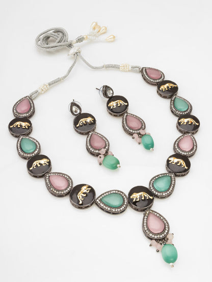 Royal Panther Oxidized Kundan Set