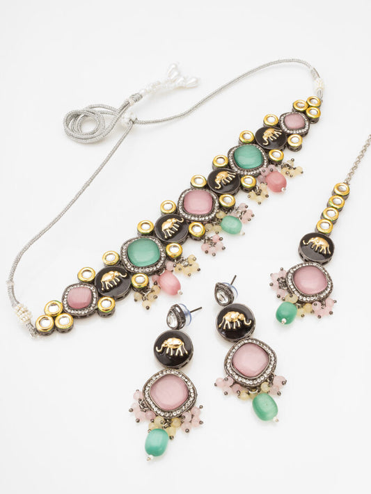 Multicolor Royal Elephant Kundan Jewelry Set