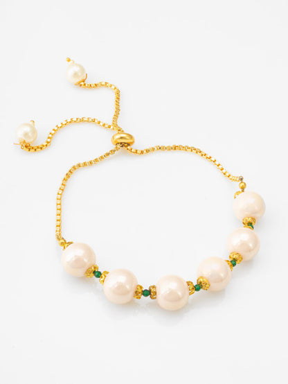 Elegant Blossom White Pearl Kundan Necklace & Bracelet Set