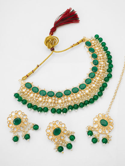 Regal Green Meenakari Kundan Jewelry Set