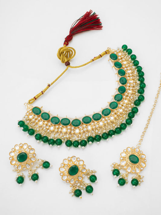 Regal Green Meenakari Kundan Jewelry Set
