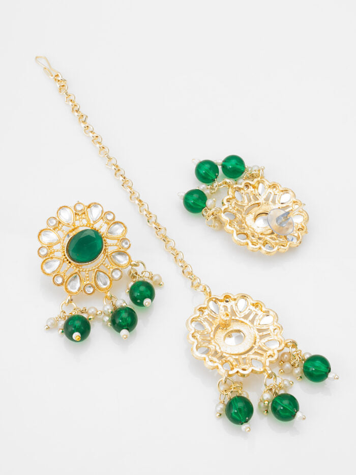 Regal Green Meenakari Kundan Jewelry Set