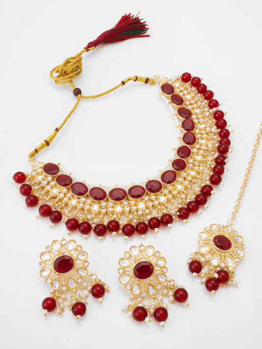 Royal Ruby Red Meenakari Jewelry Set