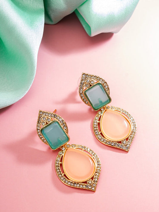 Elegant drop earrings with a pastel color palette and a radiant design.